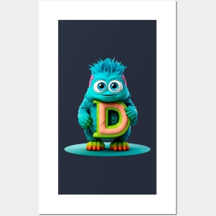 Adorable Kids Monster Alphabet Letter D Funny Back to School Posters and Art